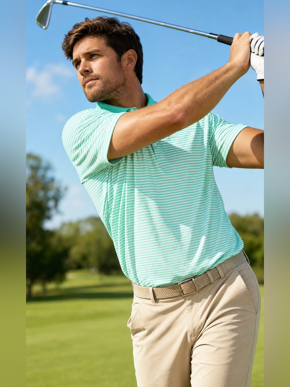 Southern Point Co. Mint Green Striped Golf Polo Sz XL